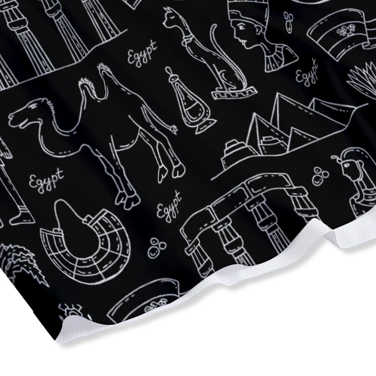 Egypt White And Black Print Pattern Mesh Shorts - Image 4