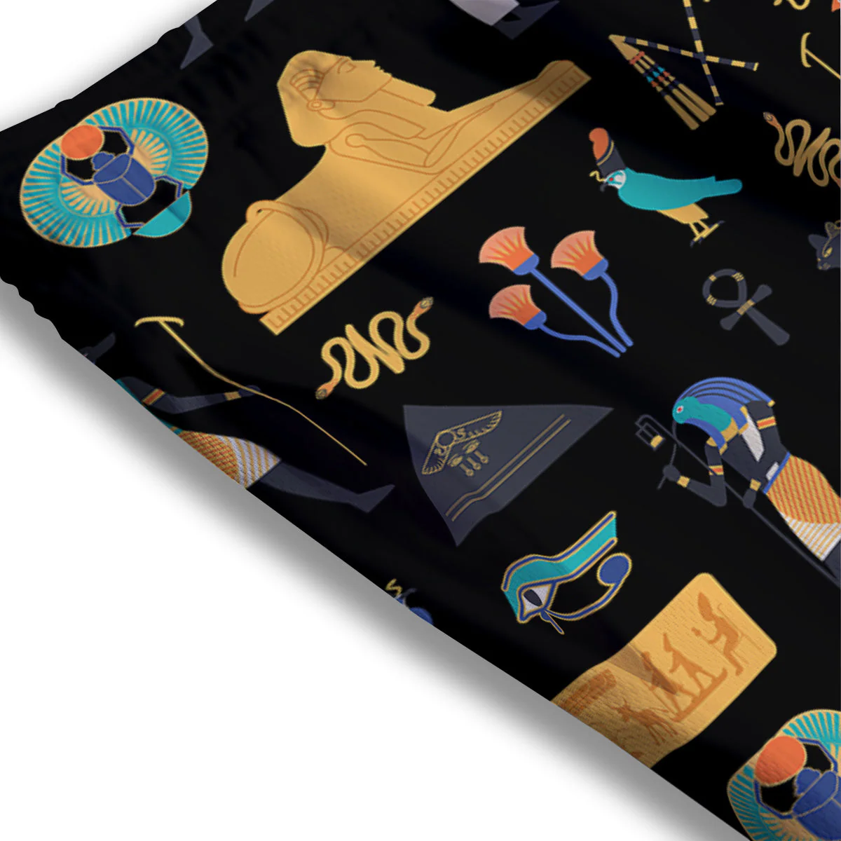 Egyptian Ancient Print Pattern Mesh Shorts - Image 3