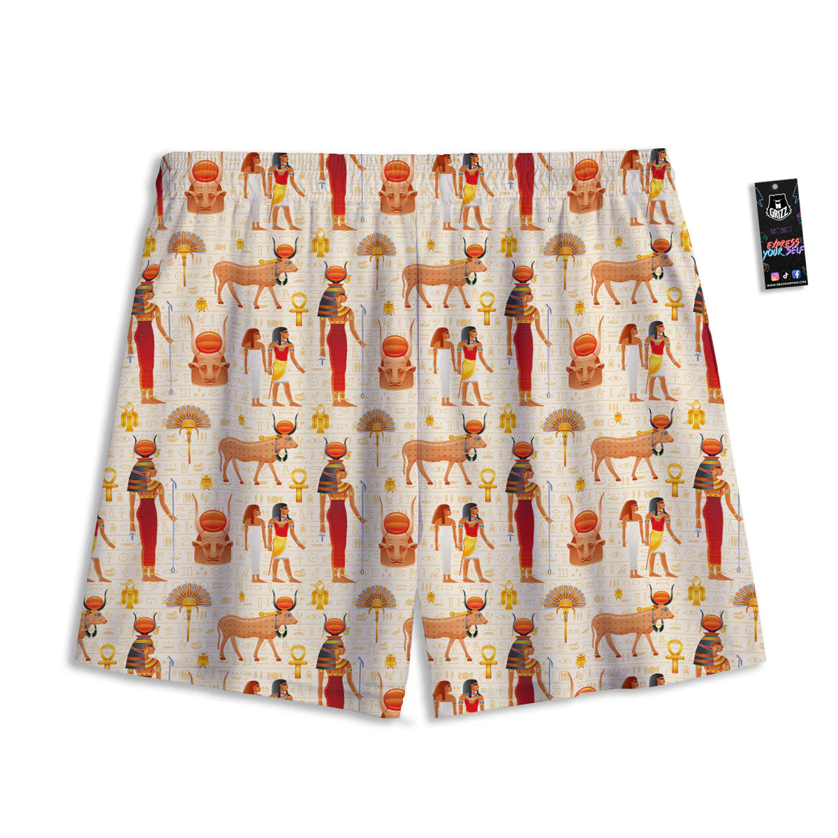 Egyptian Cow Hathor Goddess Print Pattern Mesh Shorts - Image 2