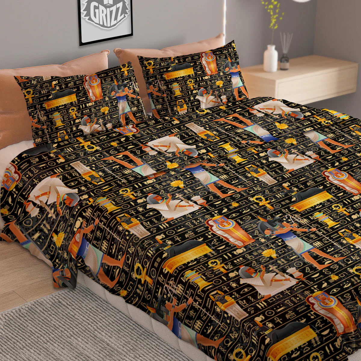 Egyptian Jackal Anubis God Print Pattern Duvet Cover Bedding Set - Image 2