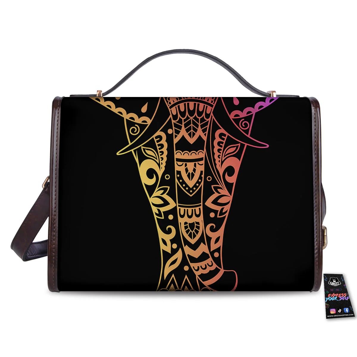 Elephant Black Rainbow Indian Print Women's Satchel Bag - Image 2