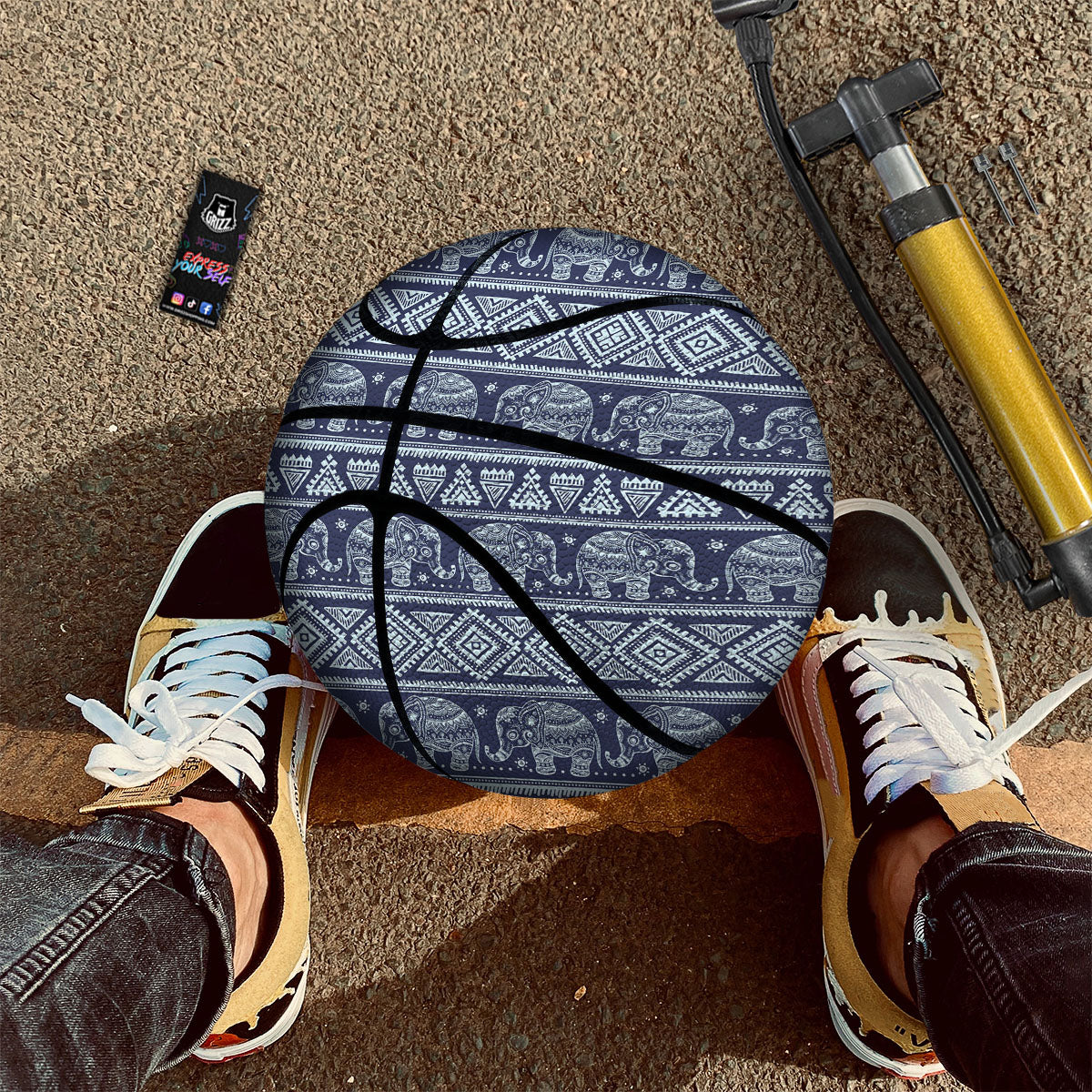 Elephant Indian Blue Print Pattern Basketball - Image 2