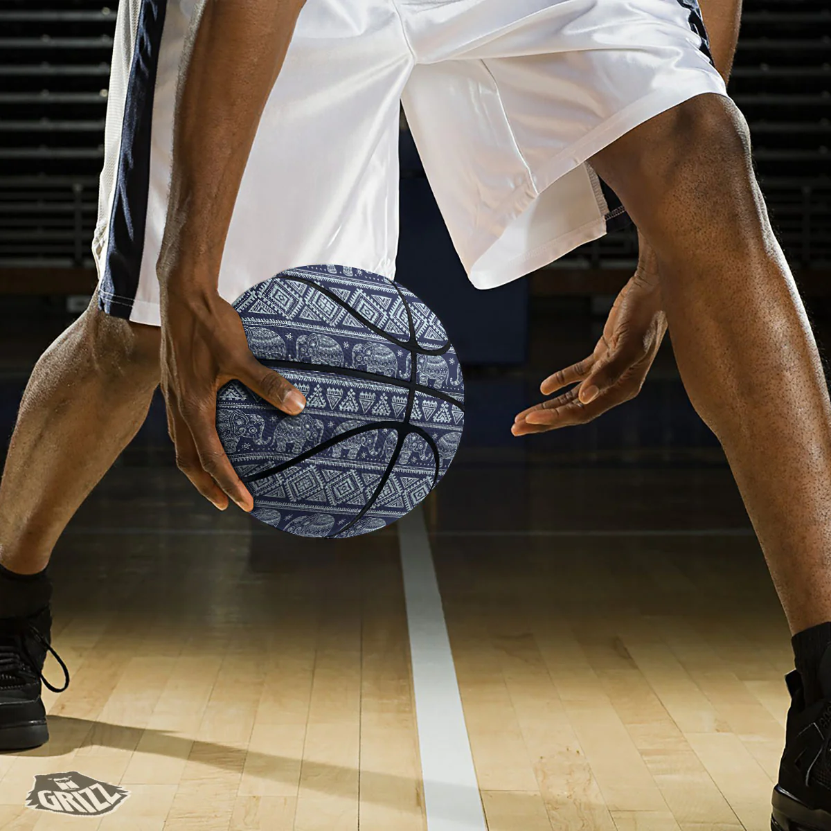 Elephant Indian Blue Print Pattern Basketball - Image 3