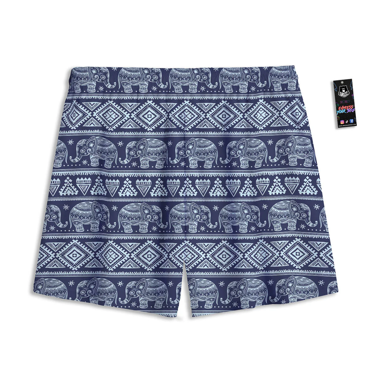 Elephant Indian Blue Print Pattern Mesh Shorts - Image 2