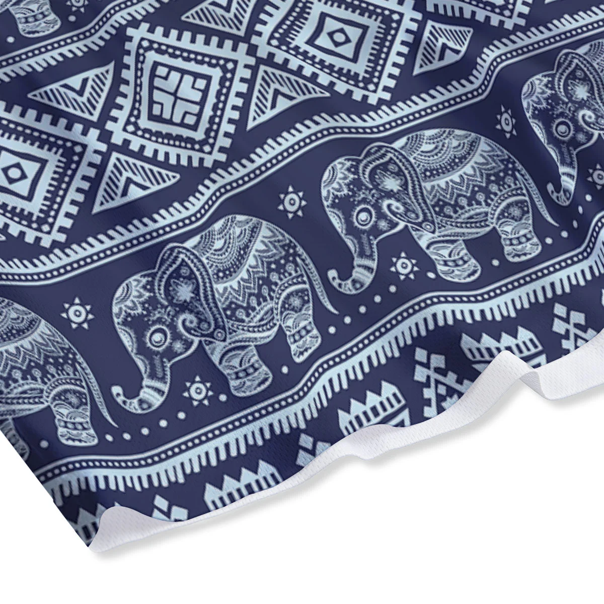 Elephant Indian Blue Print Pattern Mesh Shorts - Image 4