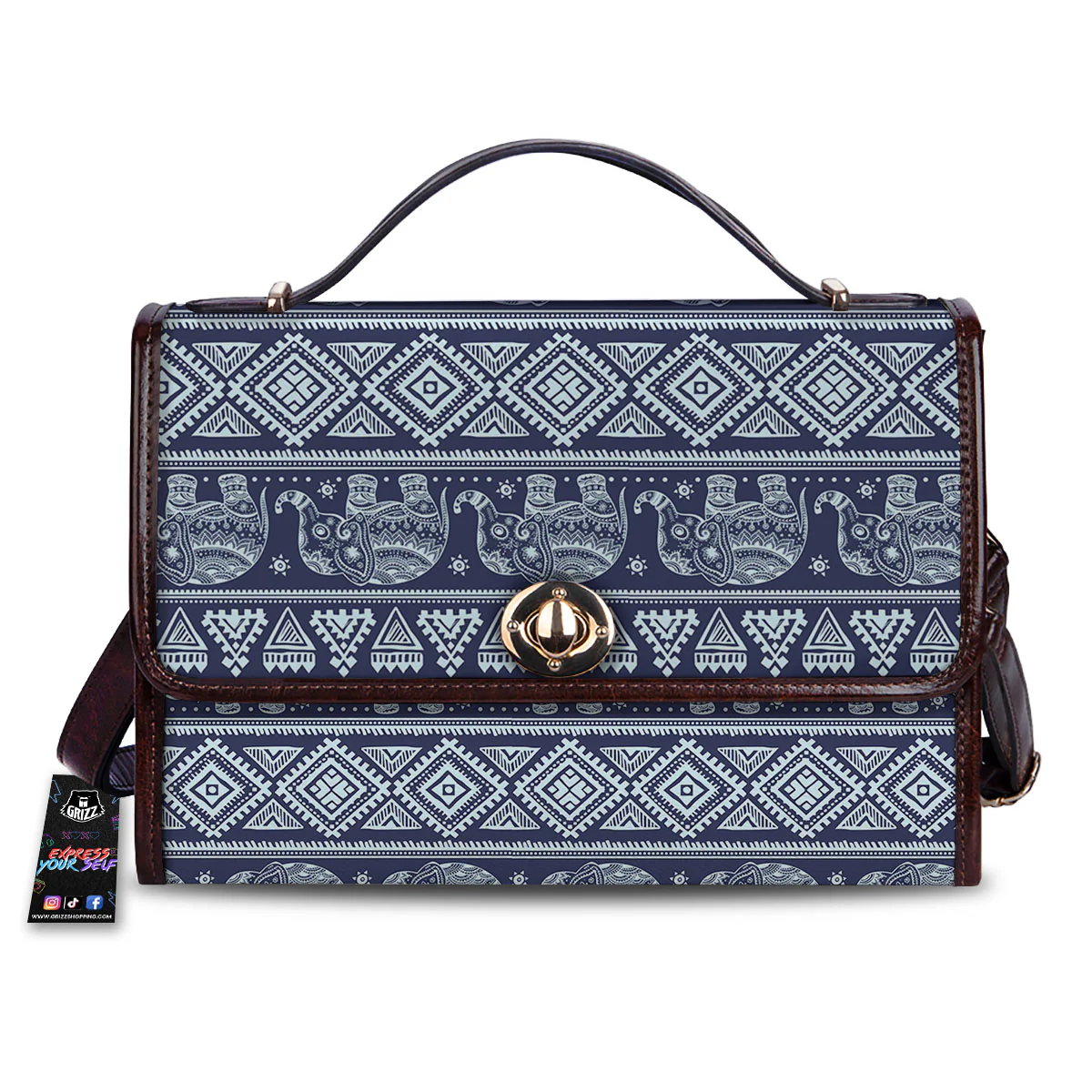 Elephant Indian Blue Print Pattern Women's Satchel Bag