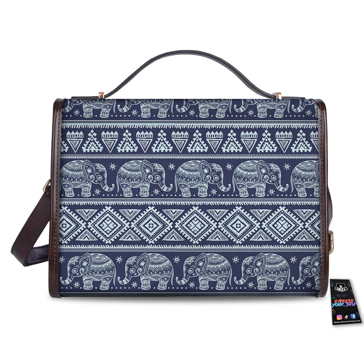 Elephant Indian Blue Print Pattern Women's Satchel Bag - Image 2