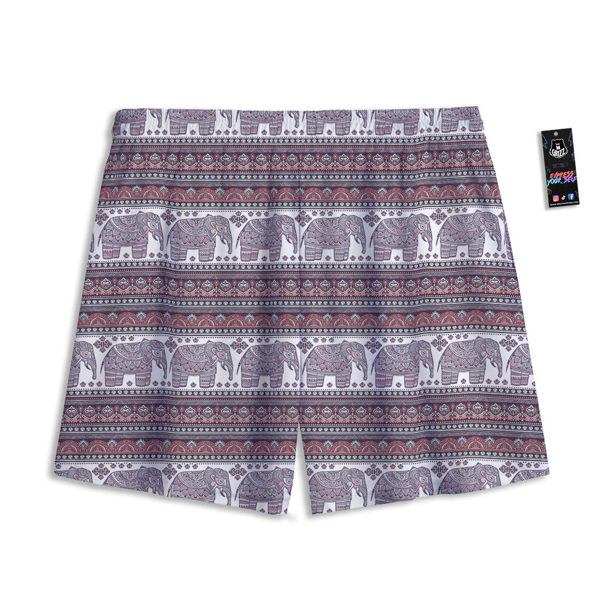 Elephant Indian Bohemian Print Pattern Mesh Shorts - Image 2