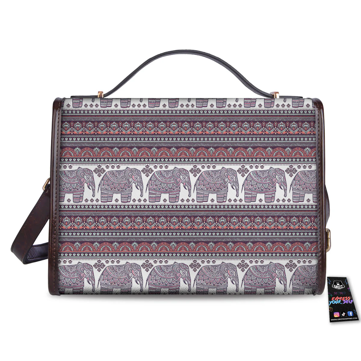 Elephant Indian Bohemian Print Pattern Women's Satchel Bag - Image 2