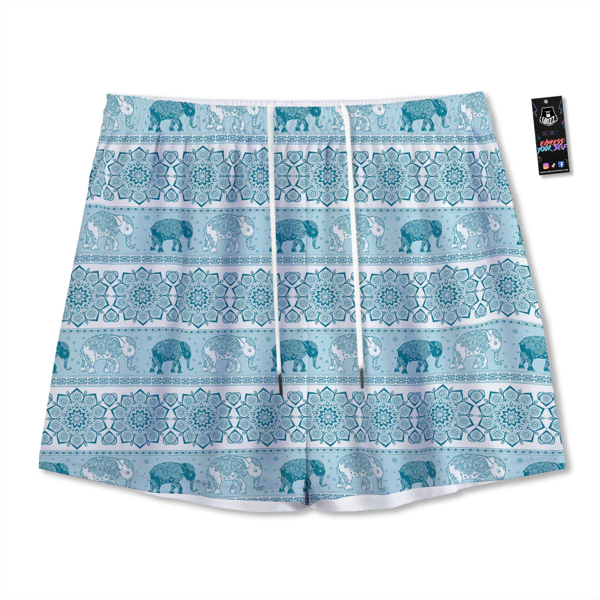 Elephant Indian Floral Print Pattern Mesh Shorts