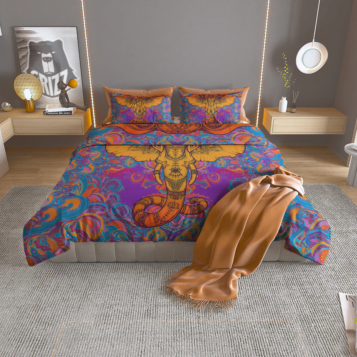 Elephant Spiritual Colorful Print Duvet Cover Bedding Set