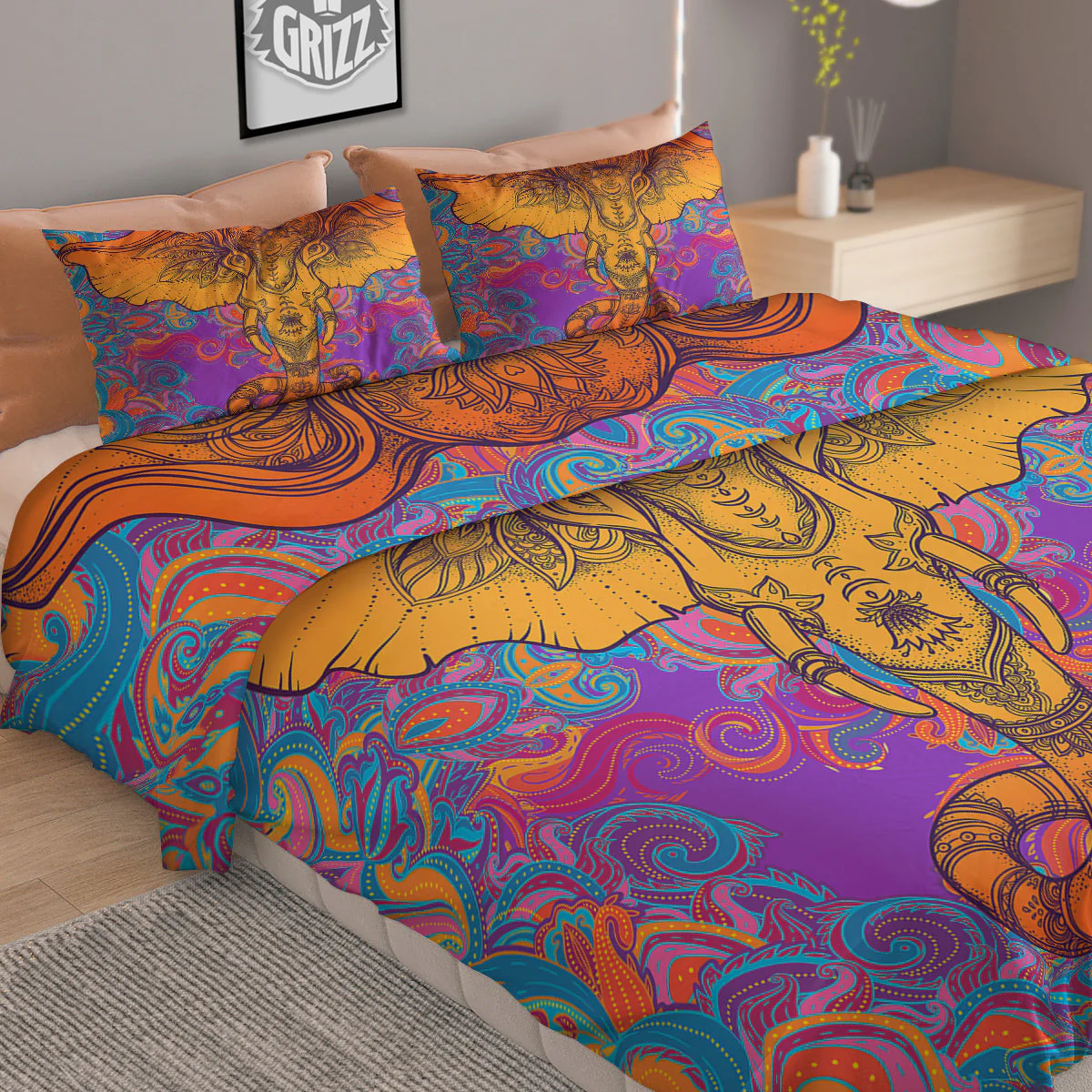 Elephant Spiritual Colorful Print Duvet Cover Bedding Set - Image 2
