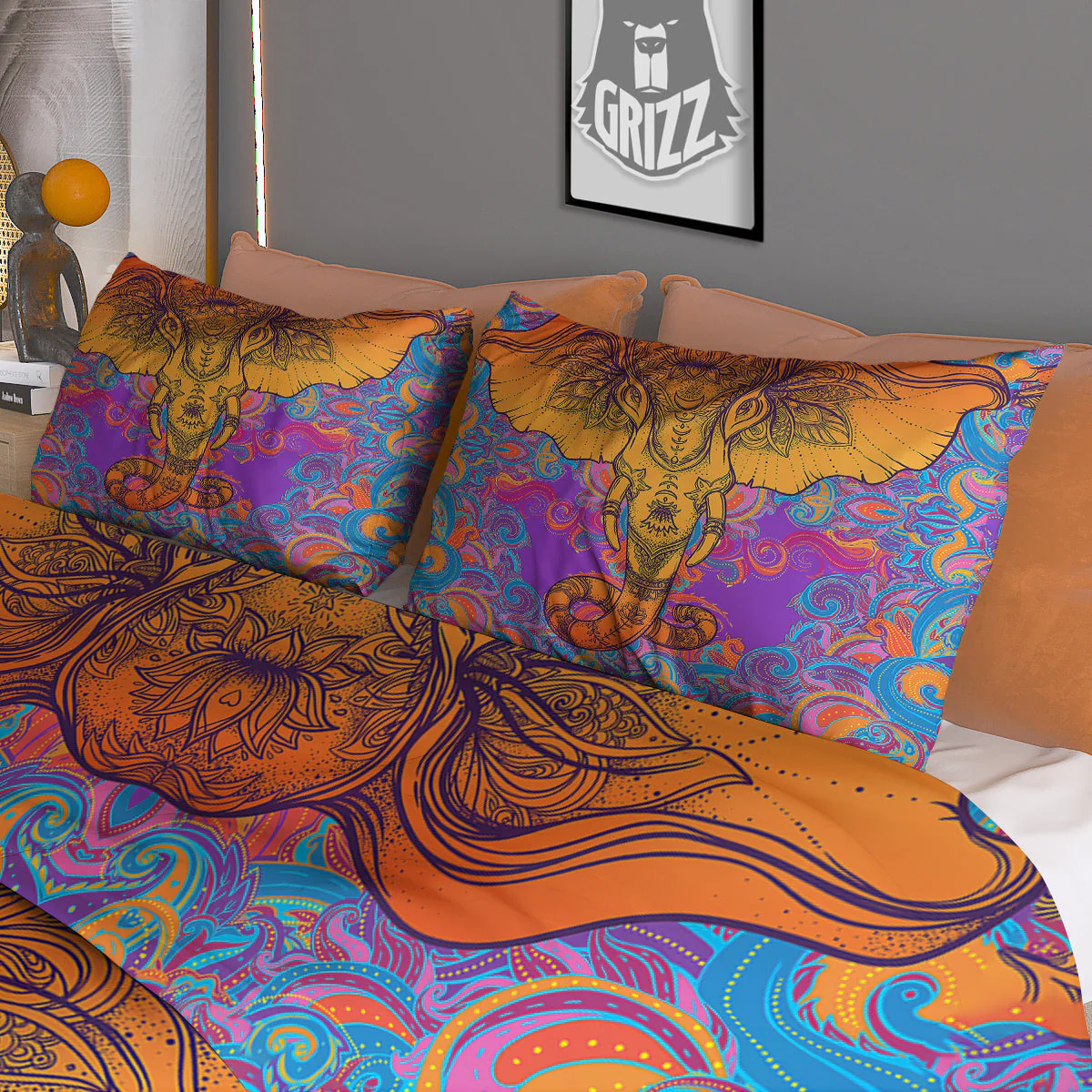 Elephant Spiritual Colorful Print Duvet Cover Bedding Set - Image 3