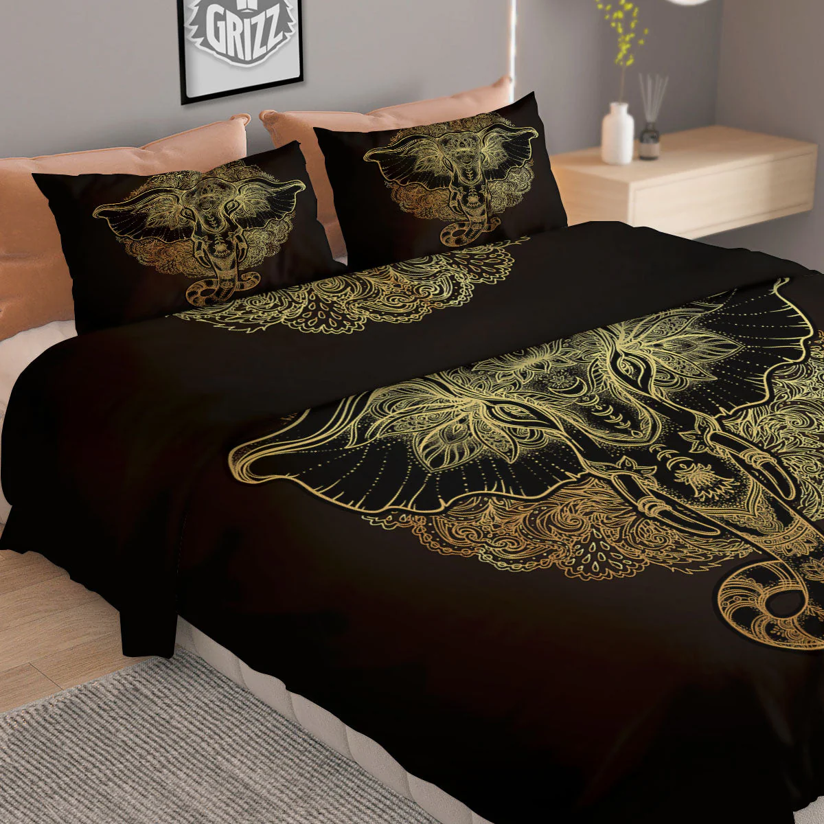Elephant Spiritual Golden Print Duvet Cover Bedding Set - Image 2