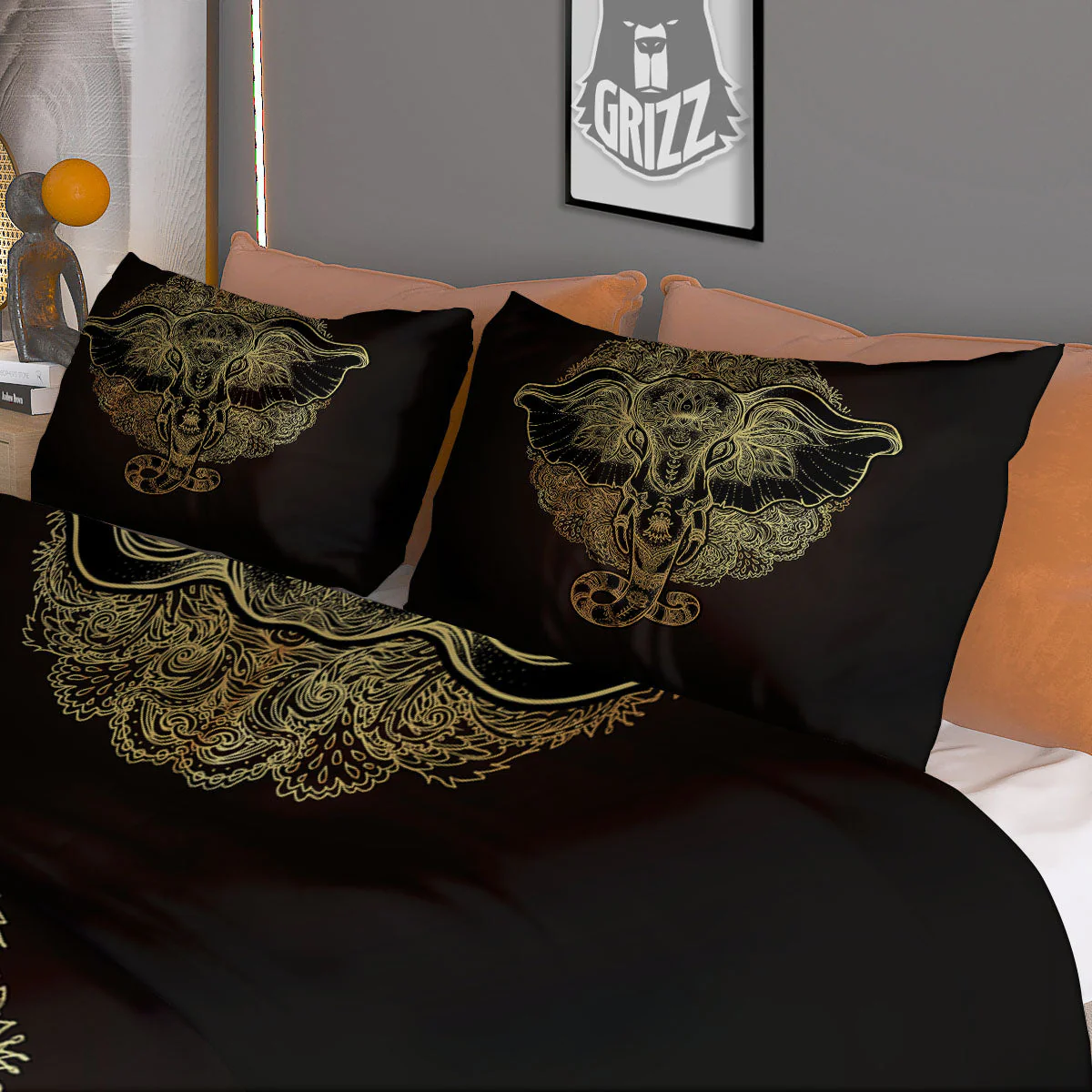 Elephant Spiritual Golden Print Duvet Cover Bedding Set - Image 3