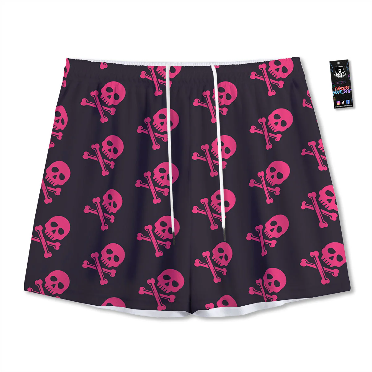 Emo Skull Pink Print Pattern Mesh Shorts