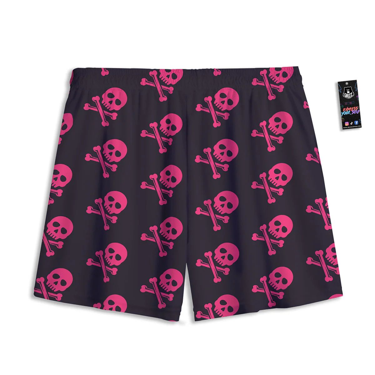 Emo Skull Pink Print Pattern Mesh Shorts - Image 2