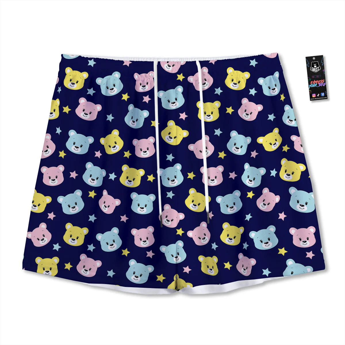 Emoji Bear Print Pattern Mesh Shorts