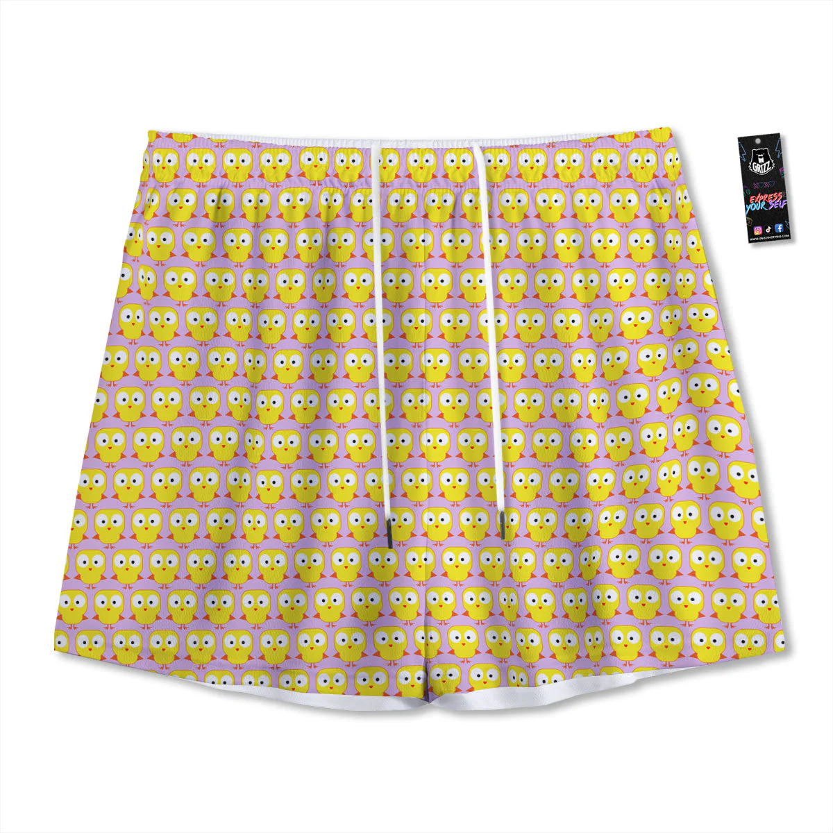 Emoji Chicken Love Print Pattern Mesh Shorts