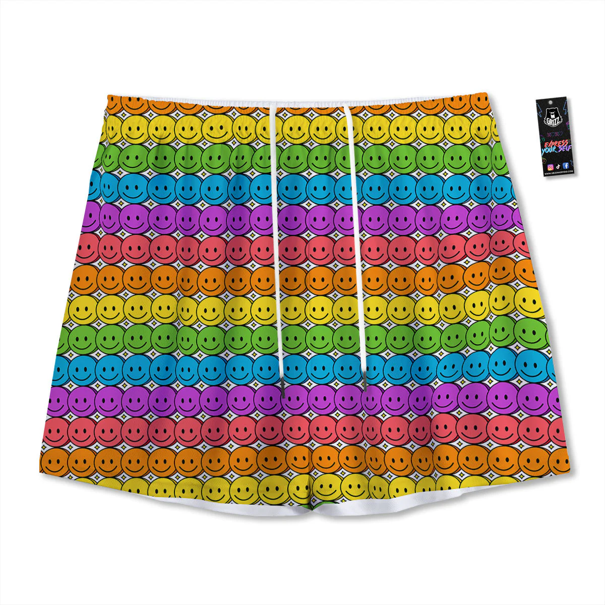Emoji Faces Colorful Print Pattern Mesh Shorts