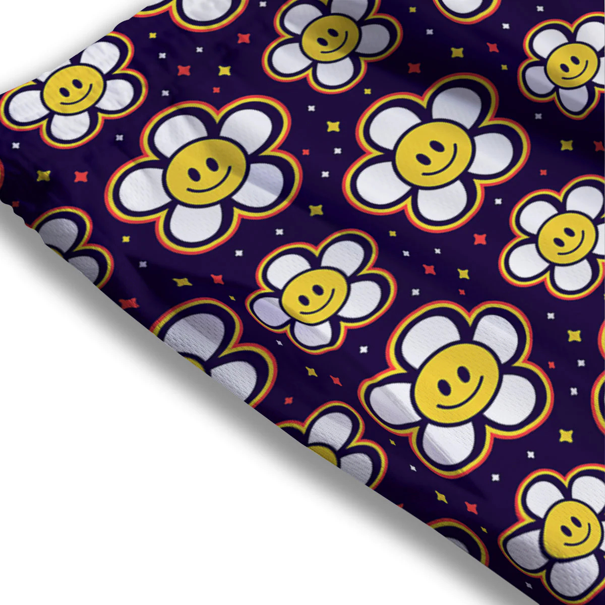 Emoji Flower Smile Print Pattern Mesh Shorts - Image 3