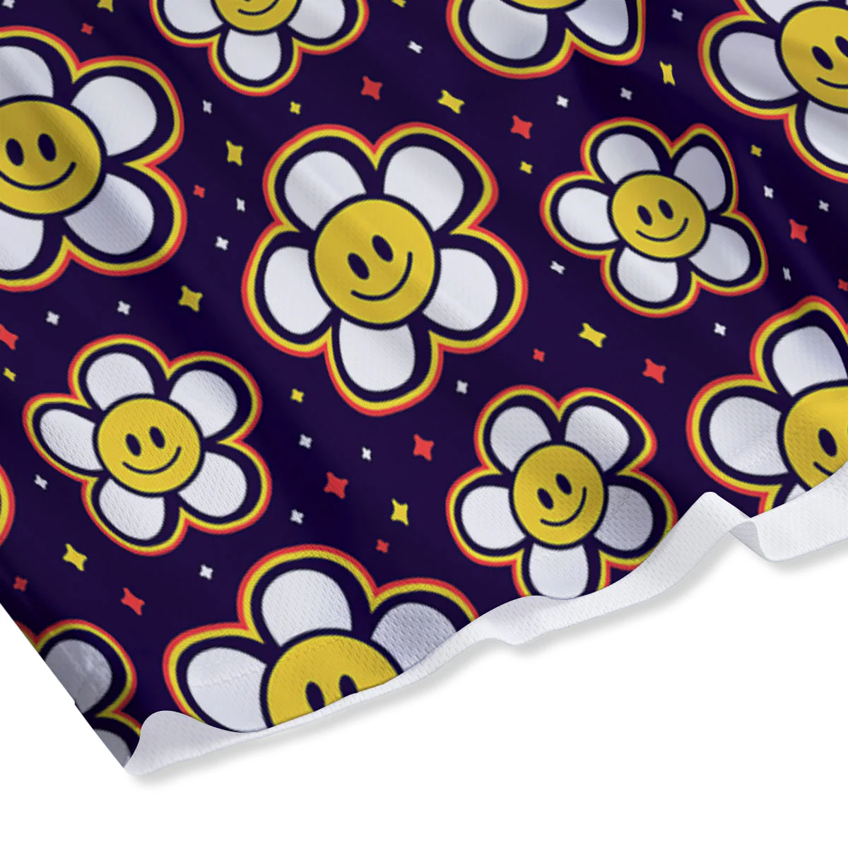 Emoji Flower Smile Print Pattern Mesh Shorts - Image 4
