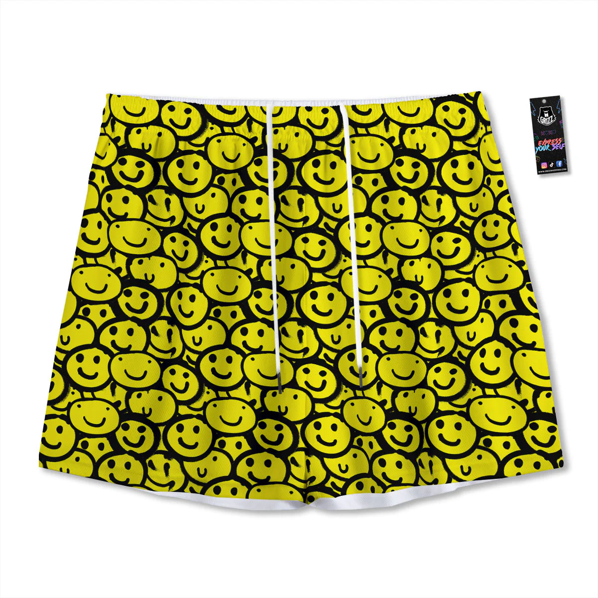 Emoji Graffiti Happy Print Pattern Mesh Shorts