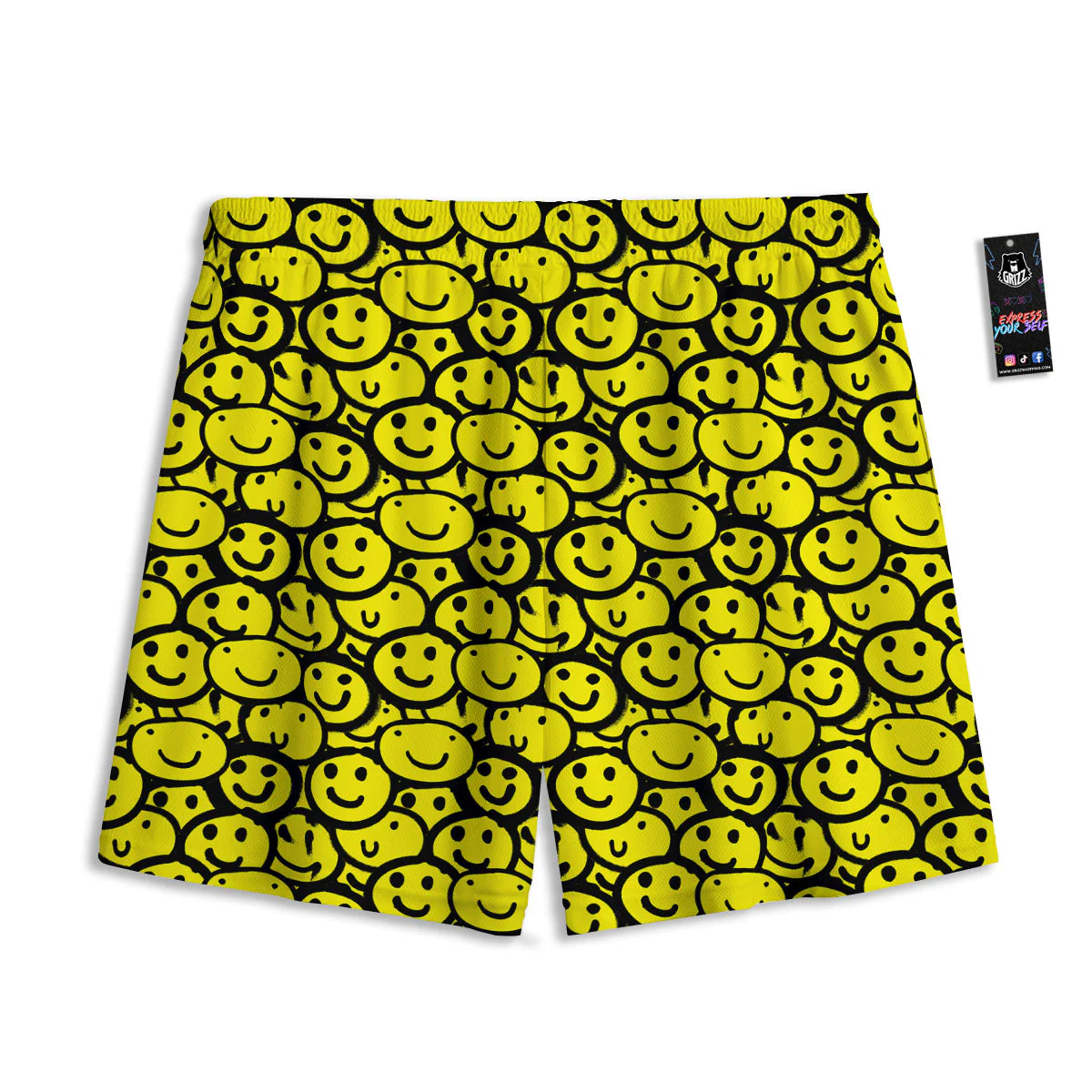 Emoji Graffiti Happy Print Pattern Mesh Shorts - Image 2