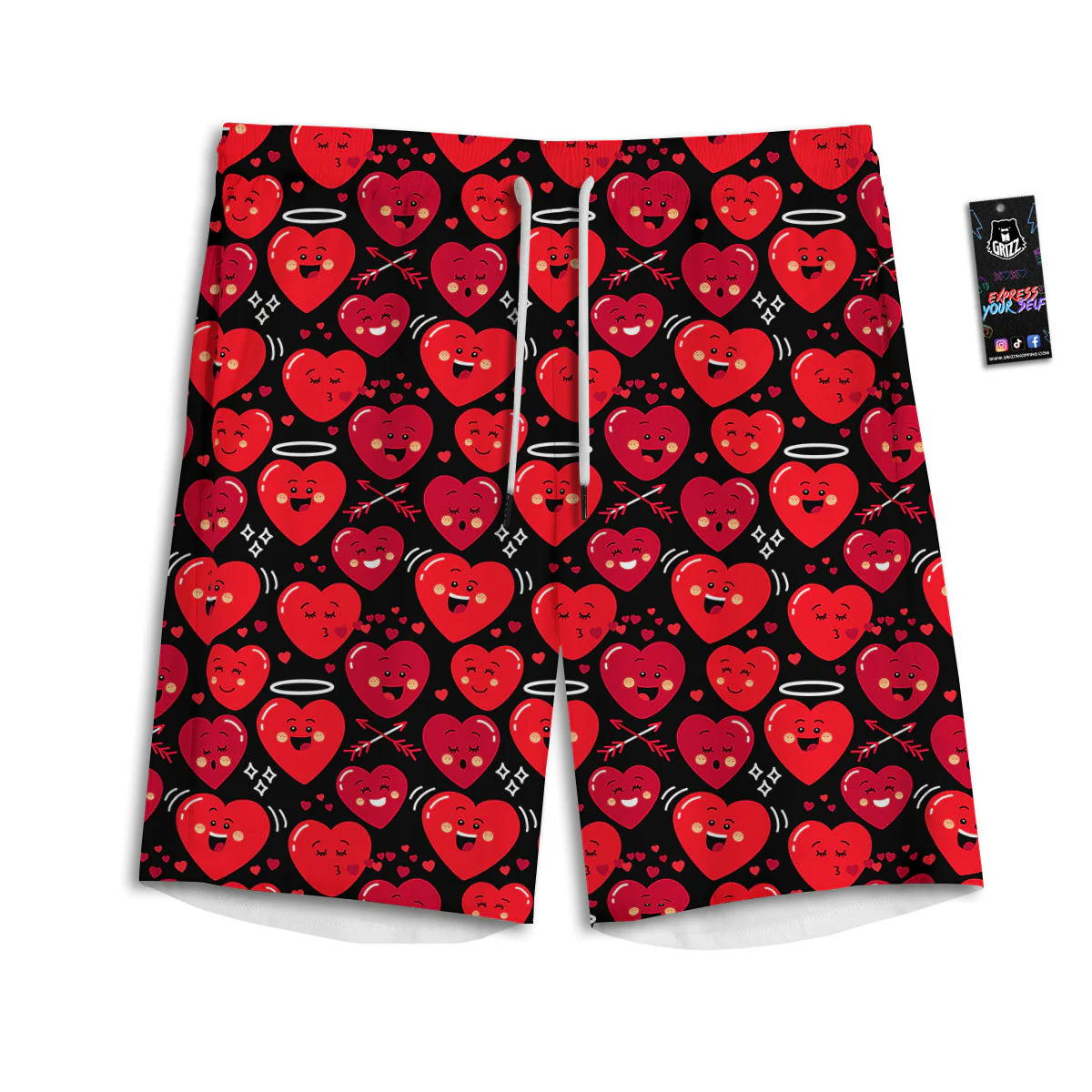 Emoji Hearts Print Pattern Men's Athletic Shorts