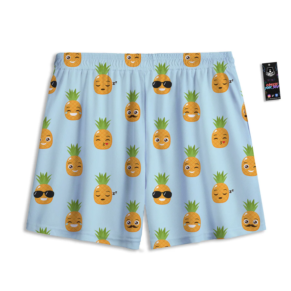 Emoji Pineapple Print Pattern Mesh Shorts - Image 2