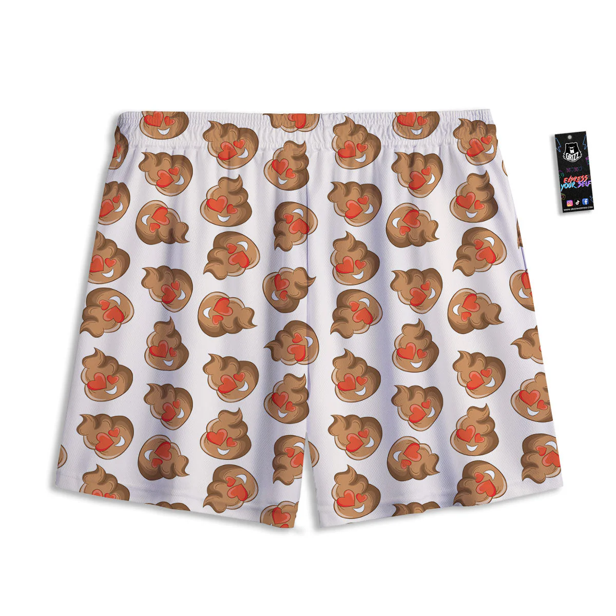 Emoji Poop Print Pattern Mesh Shorts - Image 2