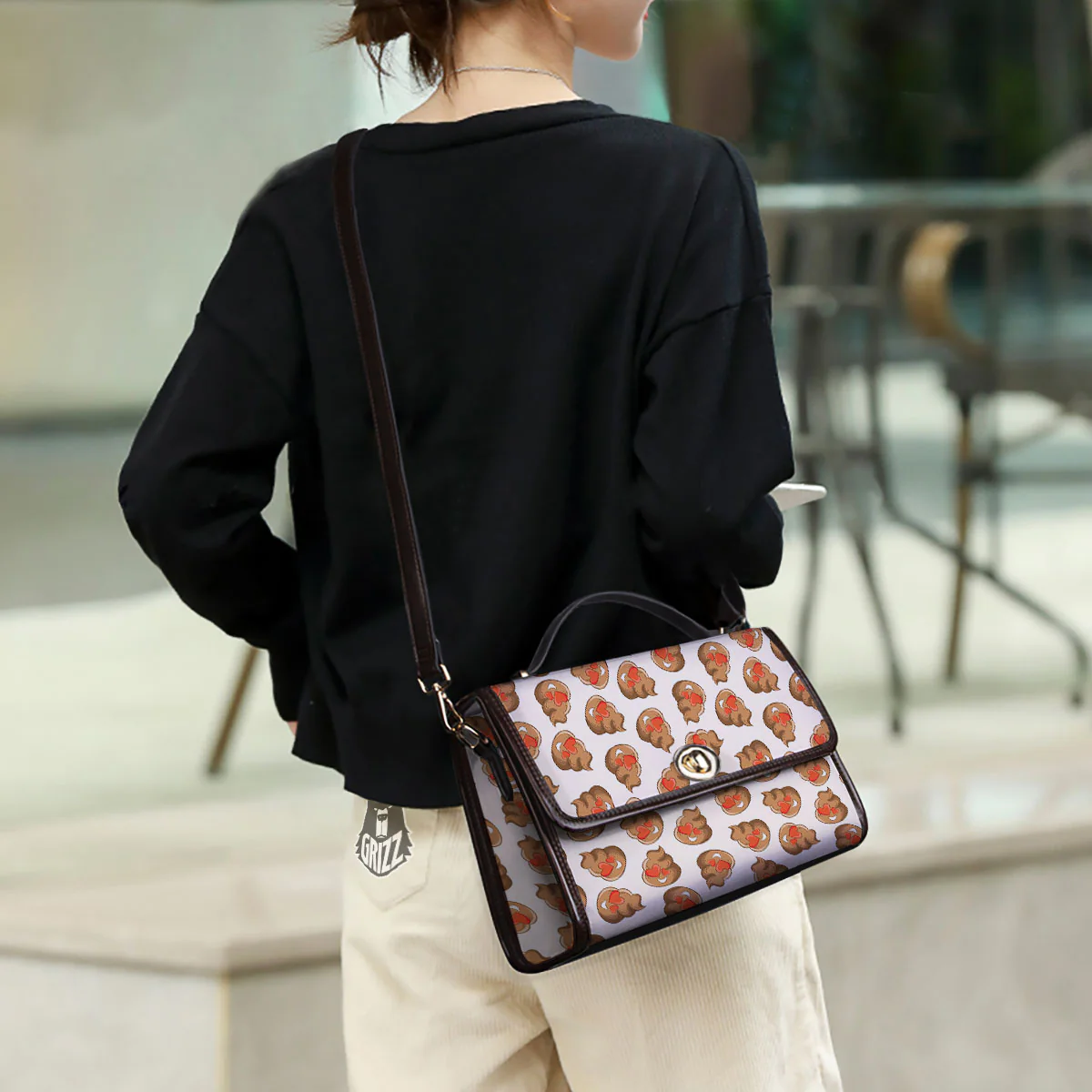 Emoji Poop Print Pattern Women's Satchel Bag - Image 3