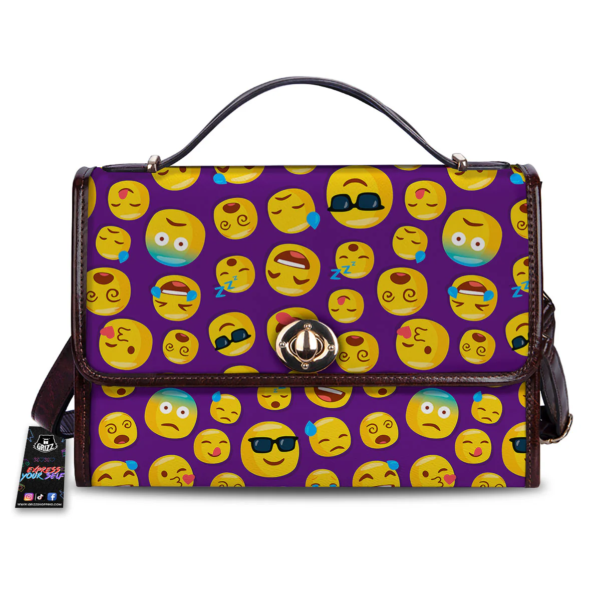 Emoji Purple Print Pattern Women's Satchel Bag
