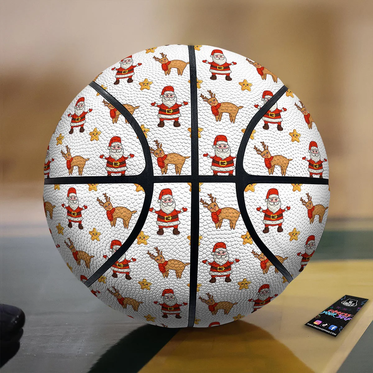 Emoji Reindeer And Santa Claus Print Pattern Basketball