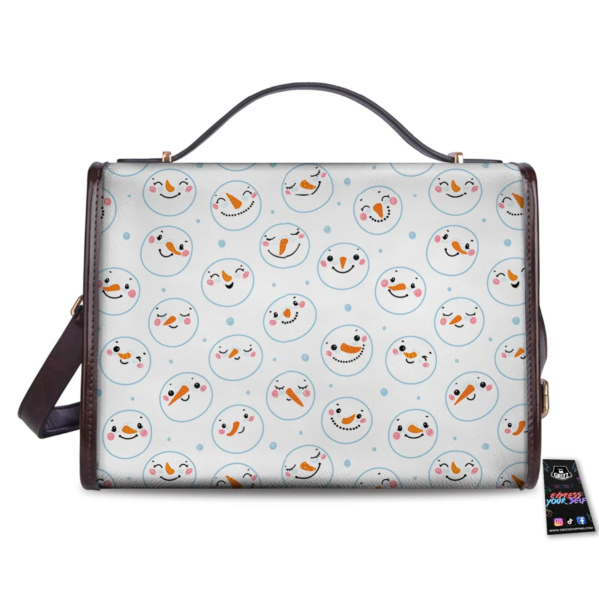 Emoji Snowman Print Pattern Women's Satchel Bag - Image 2