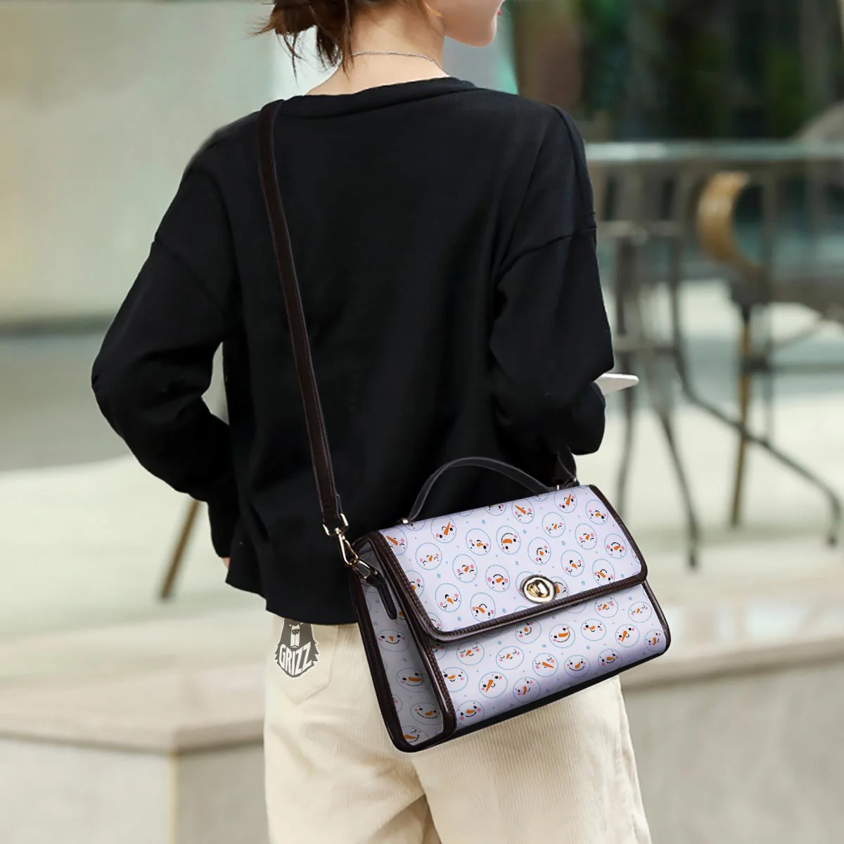 Emoji Snowman Print Pattern Women's Satchel Bag - Image 3