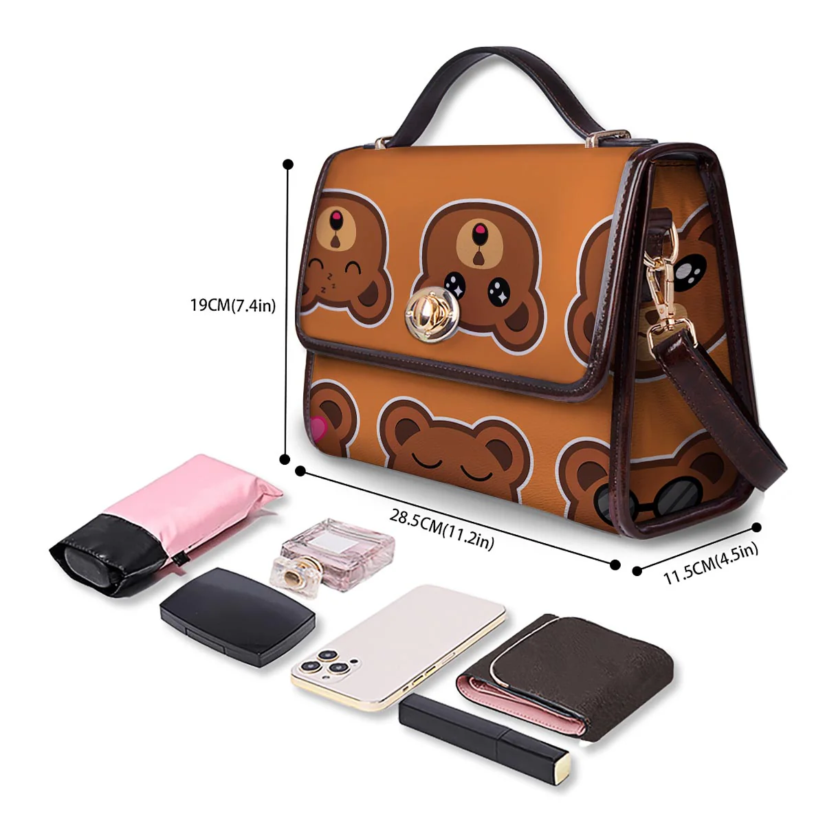 Emoji Teddy Bear Print Women's Satchel Bag - Image 4