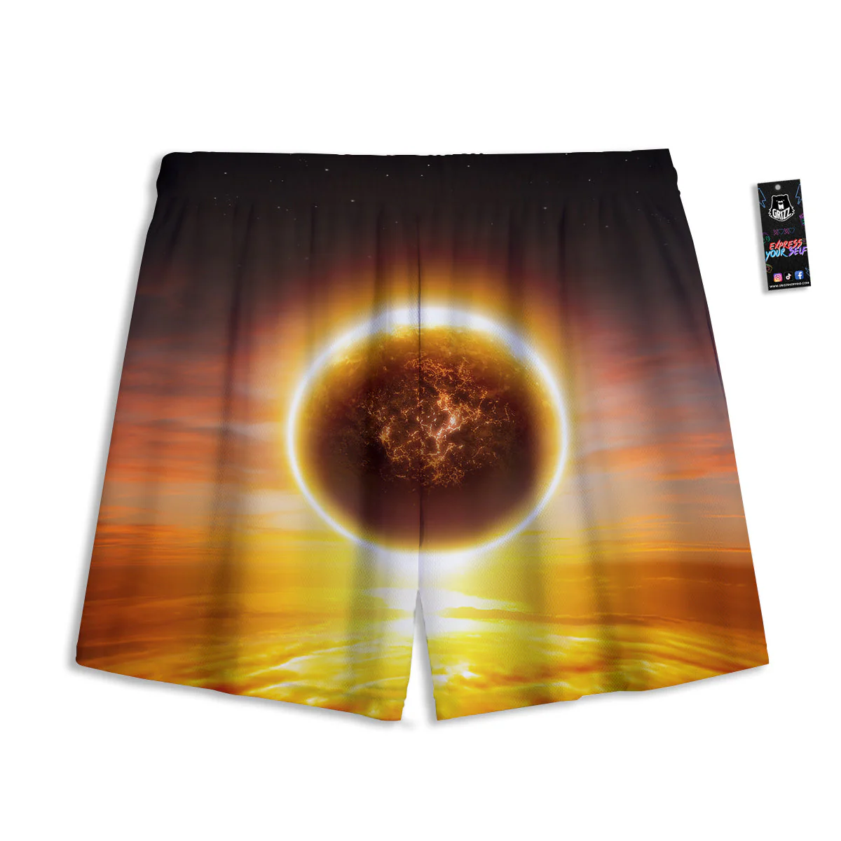 End Of The Planet Apocalyptic Print Mesh Shorts - Image 2