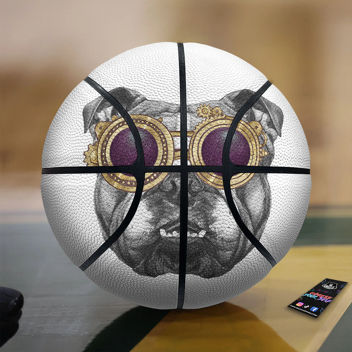 English Bulldog Wearing Glasses Print Basketball