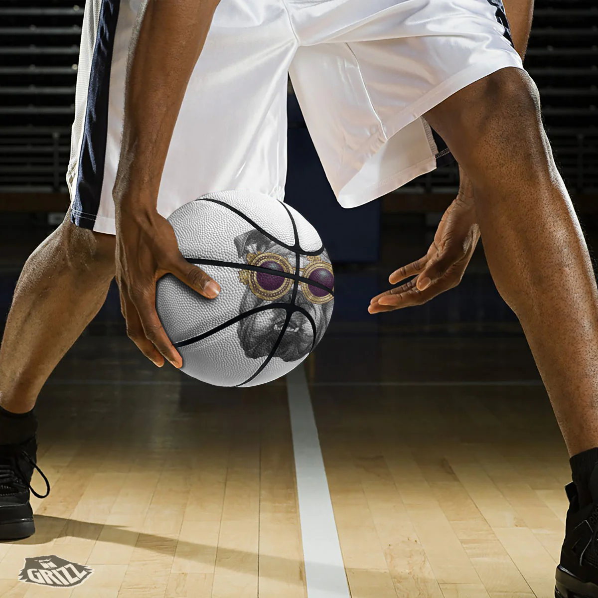 English Bulldog Wearing Glasses Print Basketball - Image 3