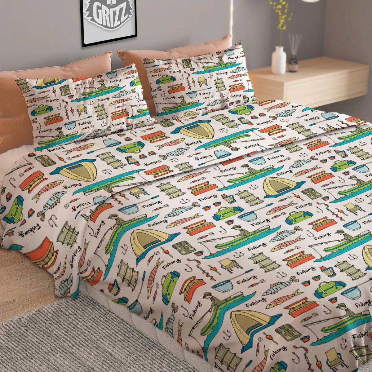 Equipment Fishing Print Pattern Duvet Cover Bedding Set - Image 2