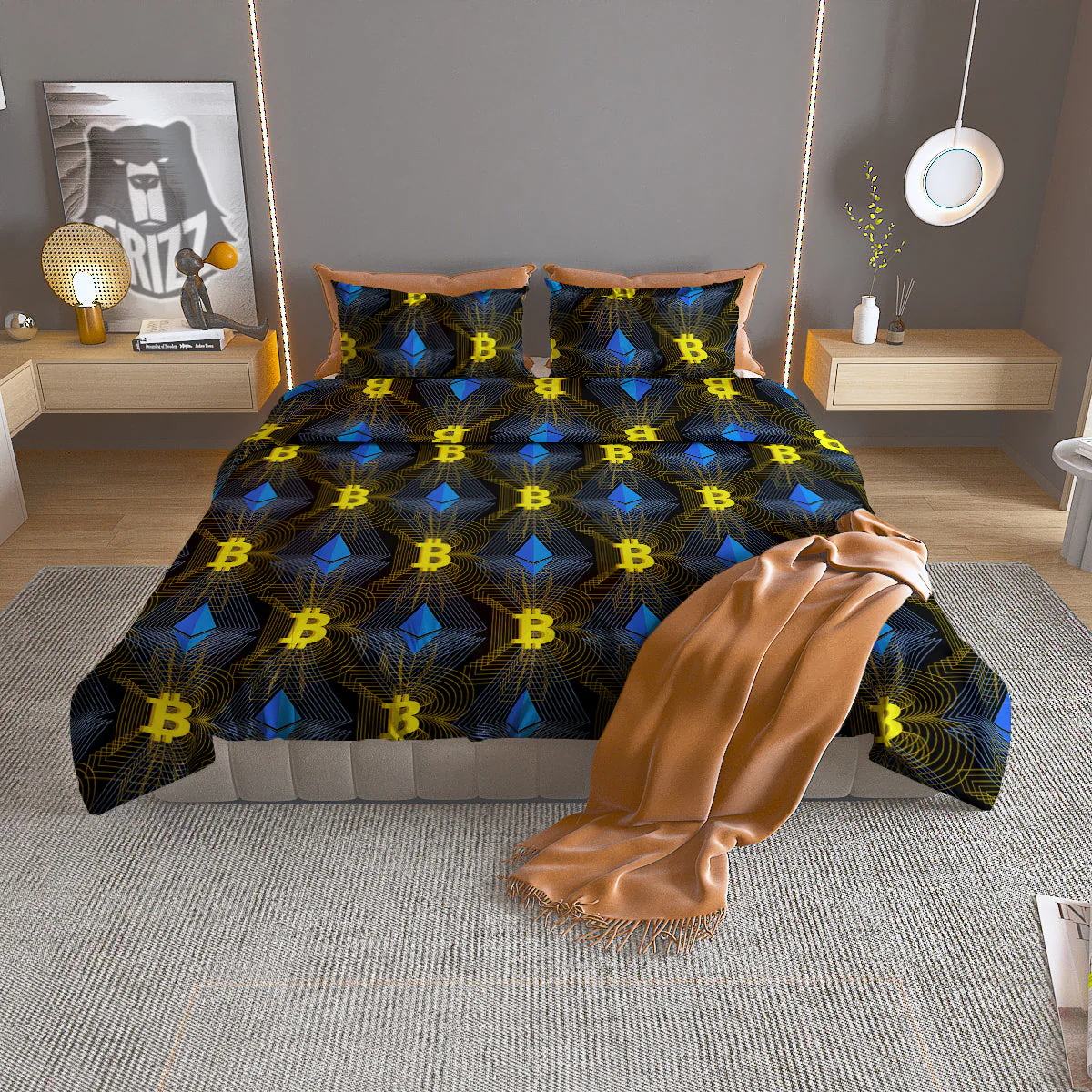 Ethereum And Bitcoin Print Pattern Duvet Cover Bedding Set