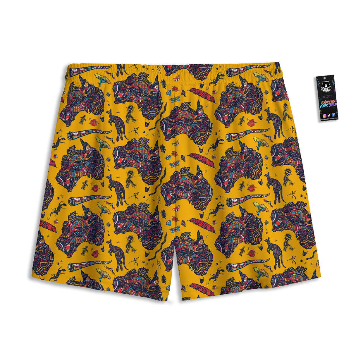 Ethnic Australian Map Tattoo Print Pattern Mesh Shorts - Image 2