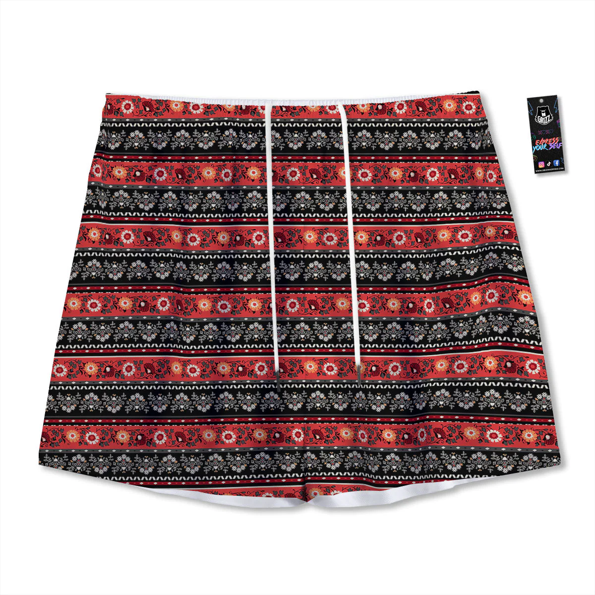 Ethnic Floral Print Pattern Mesh Shorts