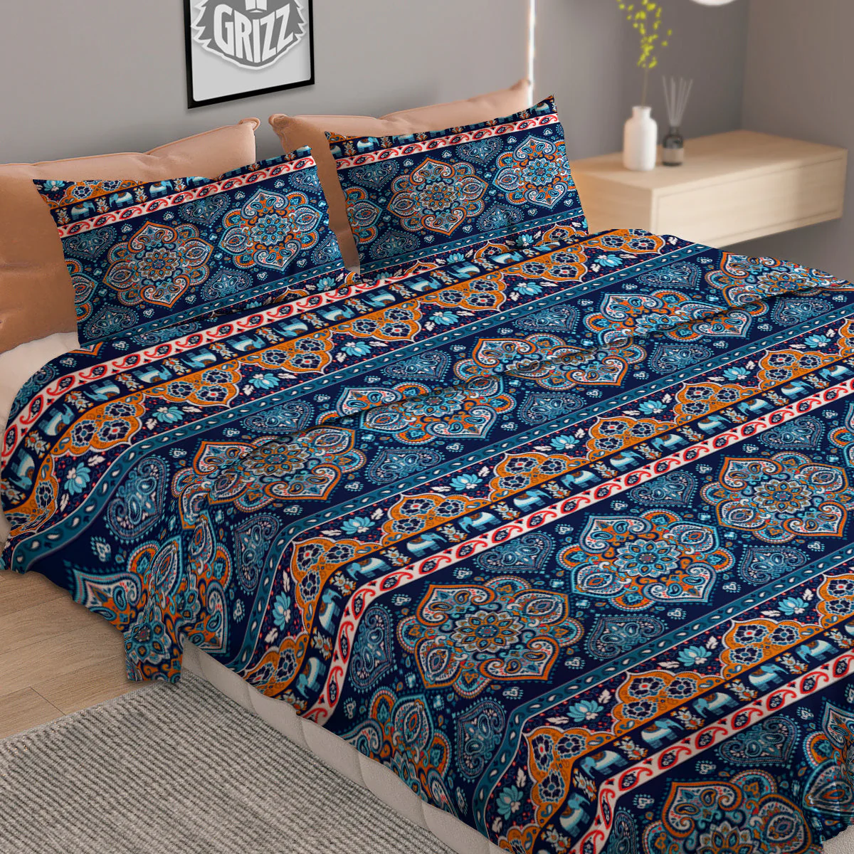 Ethnic Mandala Blue Print Pattern Duvet Cover Bedding Set - Image 2