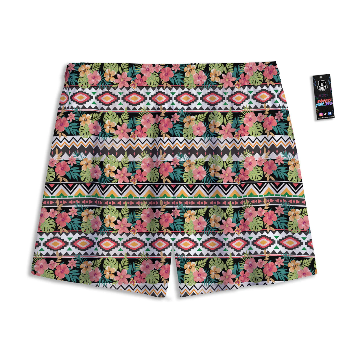 Ethnic Mix Tropical Flower Print Pattern Mesh Shorts - Image 2