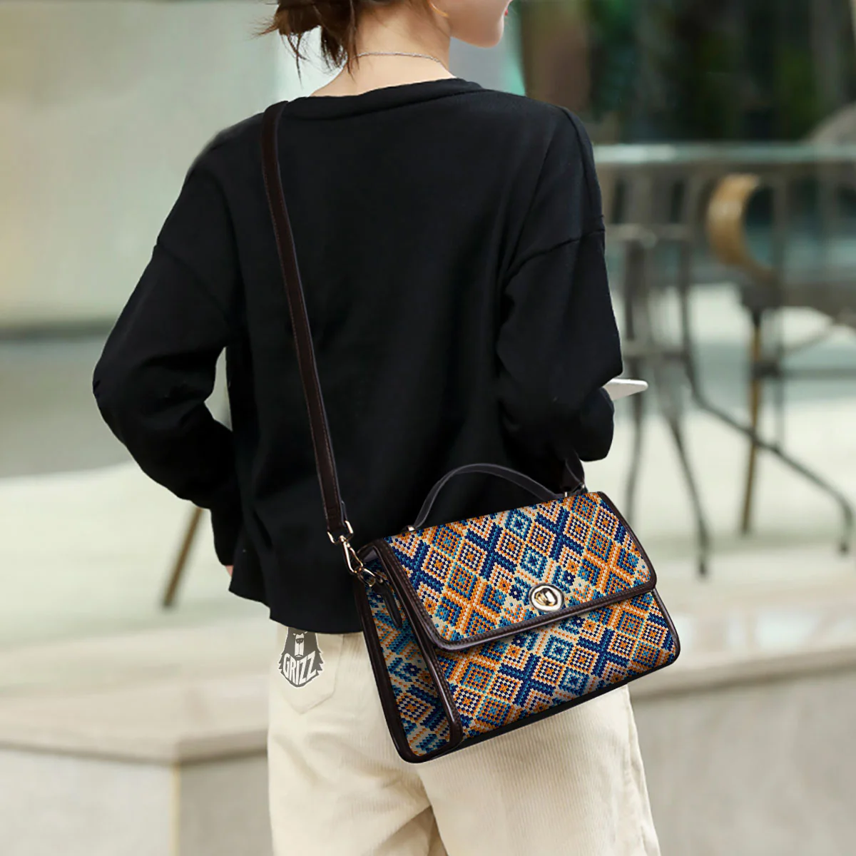 Ethnic Pixel Print Pattern Women's Satchel Bag - Image 3