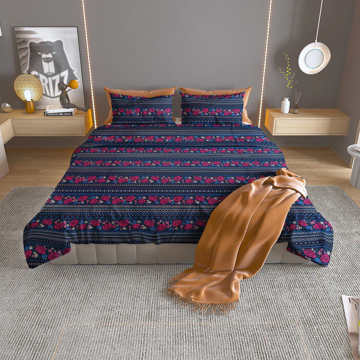 Ethnic Rose Native Tribal Print Pattern Duvet Cover Bedding Set