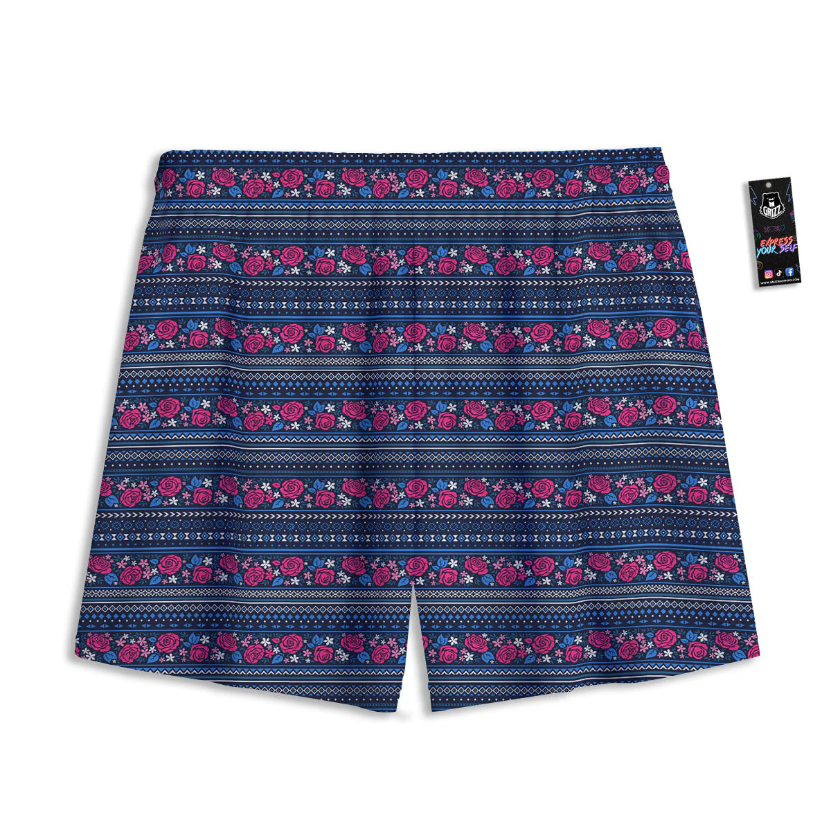 Ethnic Rose Native Tribal Print Pattern Mesh Shorts - Image 2