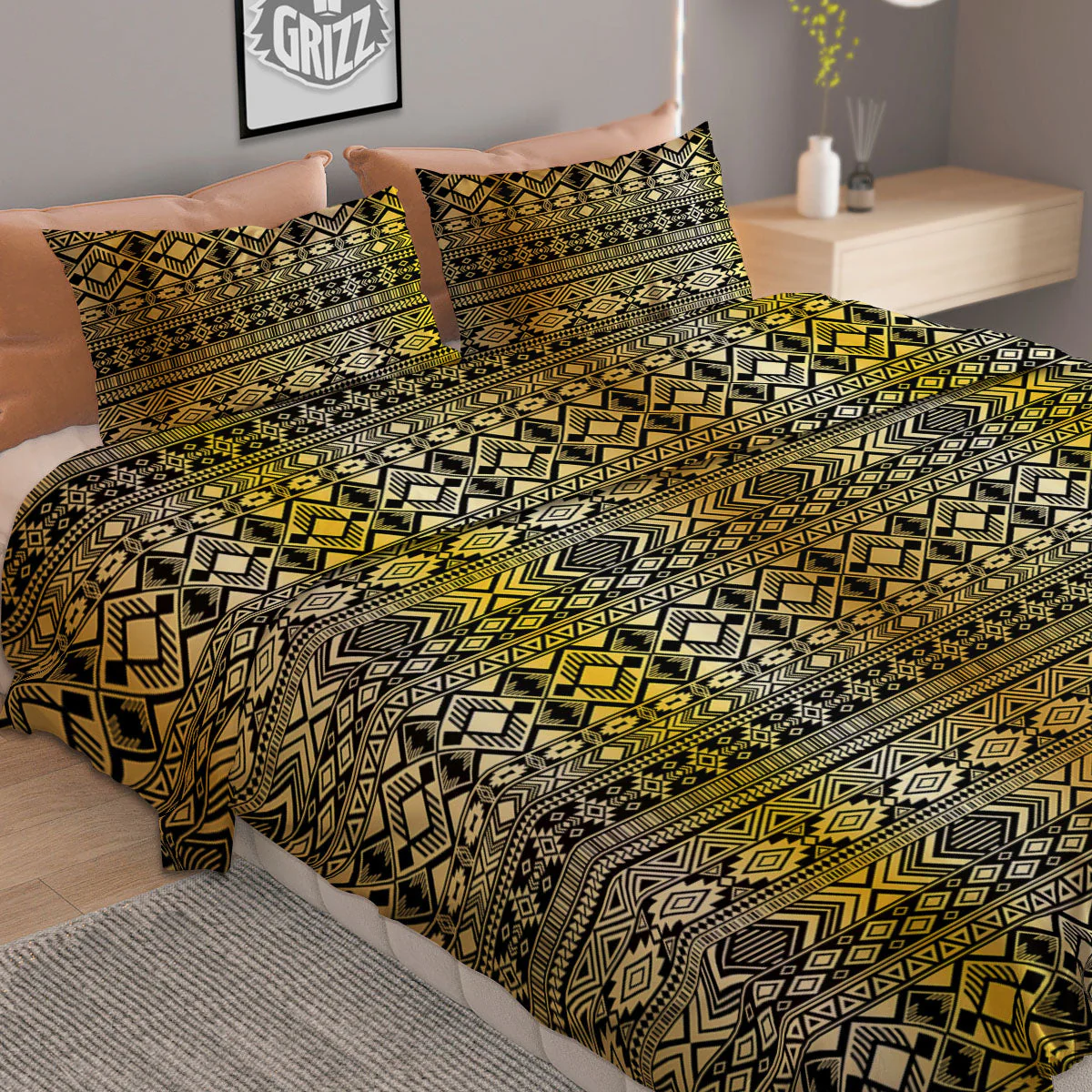 Ethnic Tribal Gold African Print Pattern Duvet Cover Bedding Set - Image 2